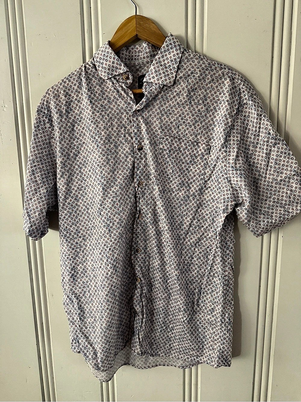 Johnnie-O Men's Blue & White Geometric Button Down - Large
